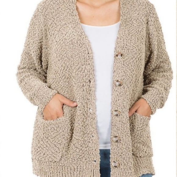 Cozy Popcorn Button Down Cardigan Sweater - Picture 1 of 4